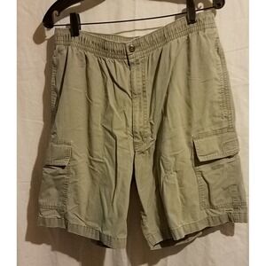 Mens Medium OP Ocean Pacific cargo shorts elastic waist drawstring green Vintage